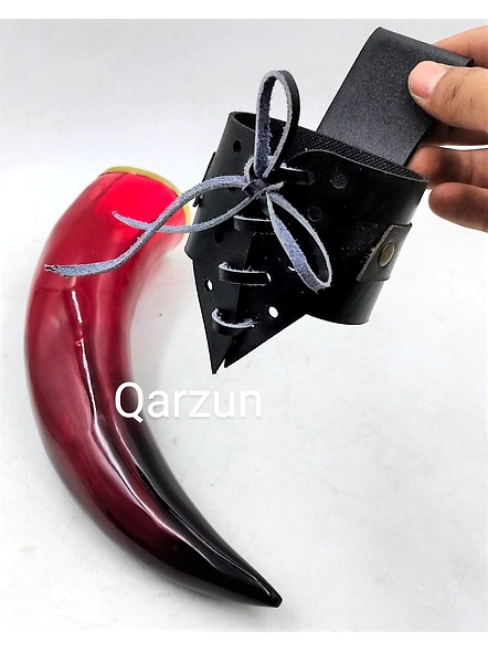 Blood-Red Viking Drinking Horn Royal Cup Set Genuine Handcrafted Drinking Tankard Viking Horn, For Mead Ale And Beer Leather Strap-2