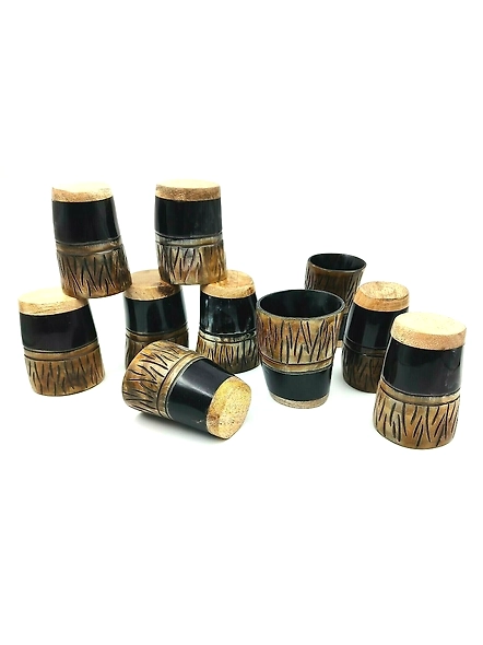 Viking Shot Cups - Shot Glass Set Textured Style - Gifts for Him - Genuine Ox Horn Mini Cups-As1029