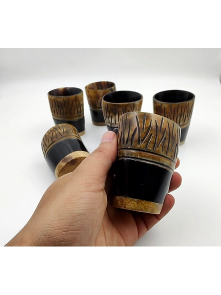 Viking Shot Cups - Shot Glass Set Textured Style - Gifts for Him - Genuine Ox Horn Mini Cups-1