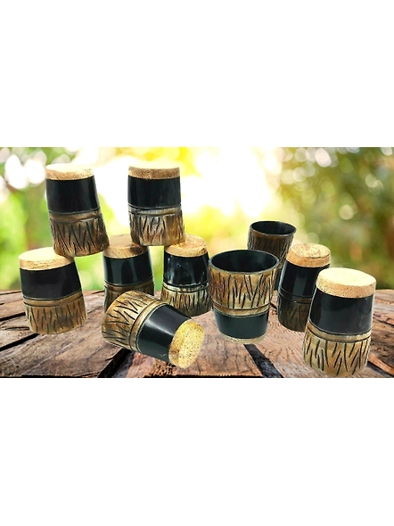 Viking Shot Cups - Shot Glass Set Textured Style - Gifts for Him - Genuine Ox Horn Mini Cups-3