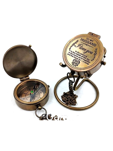 Nautical Compass to My Husband I Love You Poem Engraved Solid Brass Navigational Vintage Marine Compass with Display stand Anniversary Gift-As1030
