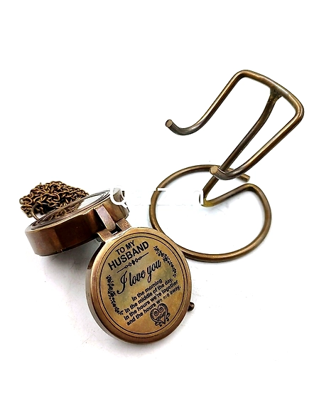 Nautical Compass to My Husband I Love You Poem Engraved Solid Brass Navigational Vintage Marine Compass with Display stand Anniversary Gift-2