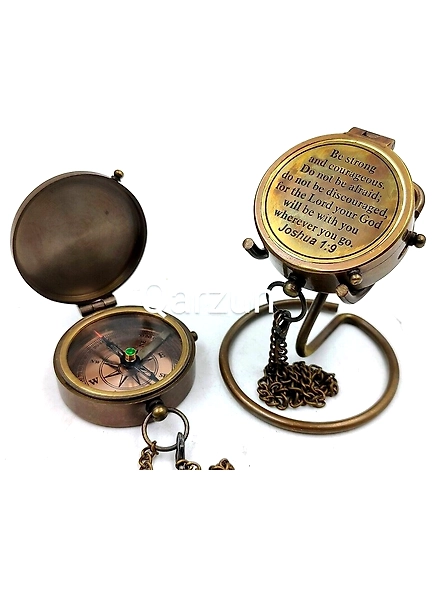 Nautical Compass Be Strong and Courageous Poem Engraved Solid Brass Navigational Vintage Marine Compass with Display stand Anniversary Gift-As1032