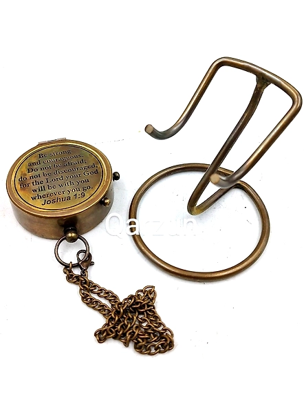 Nautical Compass Be Strong and Courageous Poem Engraved Solid Brass Navigational Vintage Marine Compass with Display stand Anniversary Gift-1