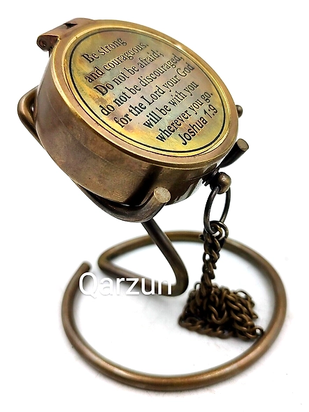 Nautical Compass Be Strong and Courageous Poem Engraved Solid Brass Navigational Vintage Marine Compass with Display stand Anniversary Gift-2