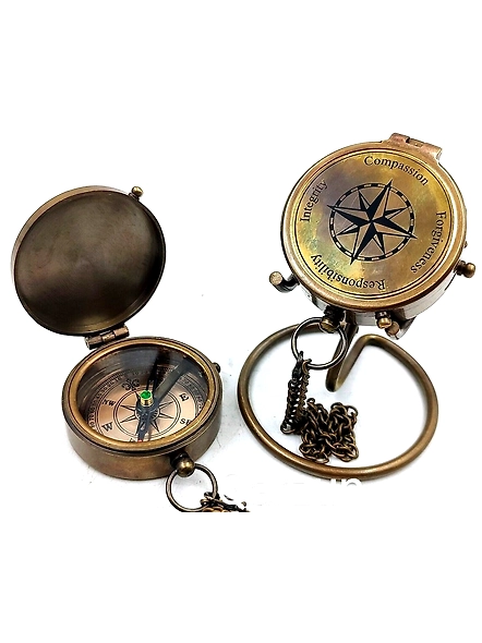 Nautical Compass Integrity Compassion Engraved Solid Brass Navigational Vintage Marine Compass with Display stand Anniversary Gift-As1033