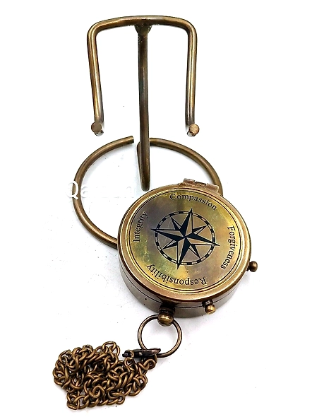 Nautical Compass Integrity Compassion Engraved Solid Brass Navigational Vintage Marine Compass with Display stand Anniversary Gift-1