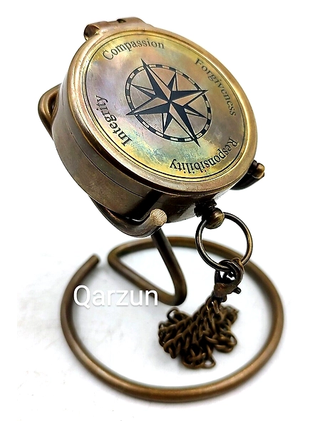 Nautical Compass Integrity Compassion Engraved Solid Brass Navigational Vintage Marine Compass with Display stand Anniversary Gift-3