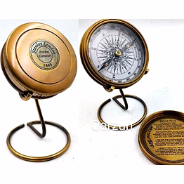 antique style brass poem compass 3''with beautiful display stand. a perfect desk accessory and beautiful addition to a nautical collection