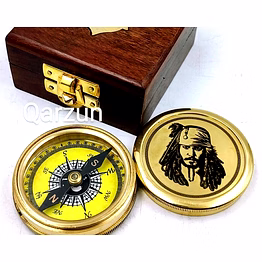 brass captain jack sparrow compass pirates pocket compass nautical wood box gift for loved ones, father day gift, valentine gift