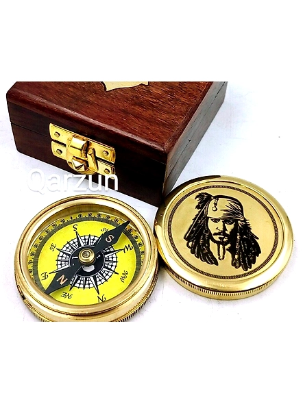 Brass Captain jack sparrow Compass Pirates Pocket compass Nautical Wood Box Gift for Loved ones, father day Gift, Valentine Gift-As1037