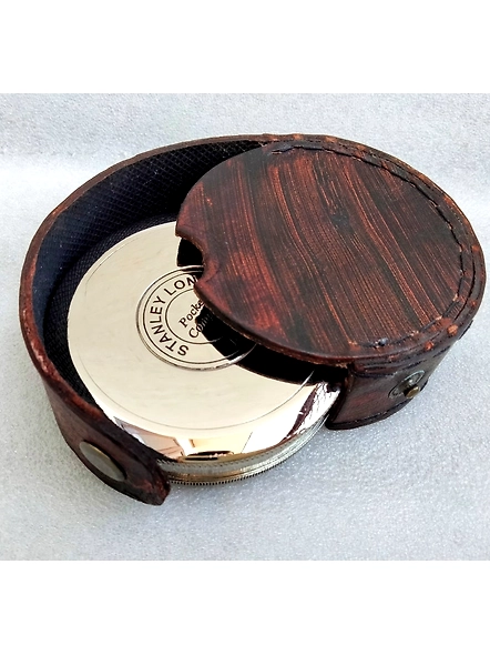 Poem Compass Nickel Finish Stanley London Compass 3&quot; With Round Leather Cover Nautical gift Perfect Gift for your loved ones-1