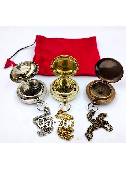 Set of 3 Shades Brass push button Lid compass chain with Velvet carry case Gift mothers day gift-As1039