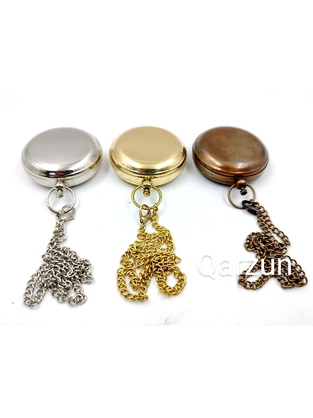 Set of 3 Shades Brass push button Lid compass chain with Velvet carry case Gift mothers day gift-2
