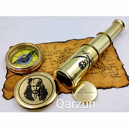 captain jack sparrow brass compass with mini 2 fold telescope pirates nautical perfect gift for pirates lovers