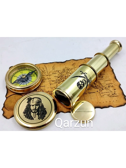 Captain Jack Sparrow Brass Compass With Mini 2 fold Telescope Pirates Nautical Perfect Gift For Pirates Lovers-As1042