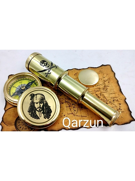 Captain Jack Sparrow Brass Compass With Mini 2 fold Telescope Pirates Nautical Perfect Gift For Pirates Lovers-1