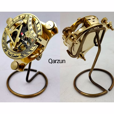 brass sundial compass 3''with beautiful display stand. a perfect desk accessory and beautiful addition to a nautical collection