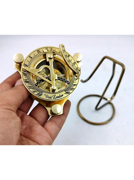 Brass Sundial Compass 3''with beautiful display stand. A perfect desk accessory and beautiful addition to a nautical collection-2