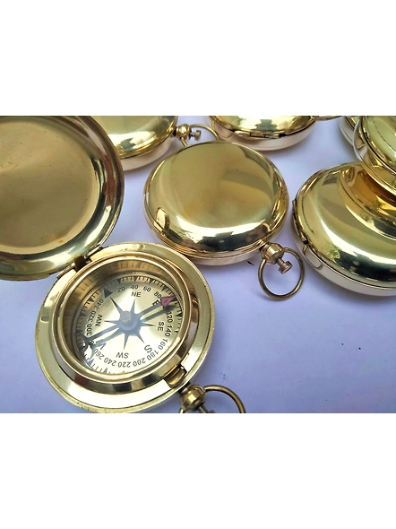 Set of 12 Pcs Brass Shiny Push Button Pocket Lid Compass Nautical Compass 2 inch-3