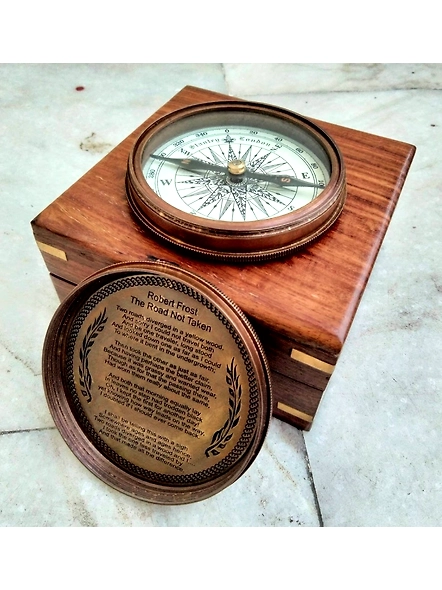 Antique Brown finish brass stanley London poem compass with wood box gift nautical lovers perfect gift item-3