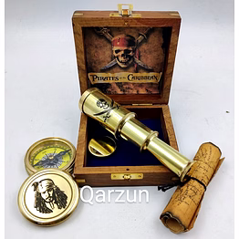 pirates of caribbean kit captain jack sparrow brass compass with mini telescope antique map in wood box nautical perfect gift