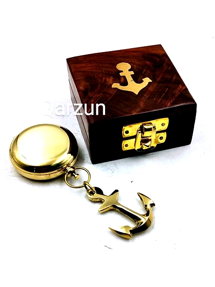 Brass Push button lid compass pocket compass Anchor Pendant wood box birthday gift , father day gift , anniversary gift-1