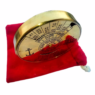 brass calendar 100 yrs with red velvet pouch bag tabletop collectible gift for your loved ones