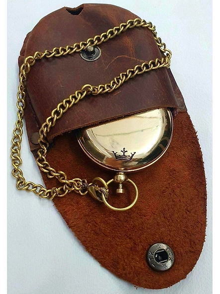 Brass push button Lid compass chain with Leather cover Gift mothers day gift anniversary gift father day gift-1