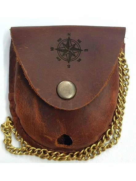 Brass push button Lid compass chain with Leather cover Gift mothers day gift anniversary gift father day gift-2