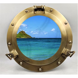 12" antique finish metal porthole glass - nautical maritime wall decor - window