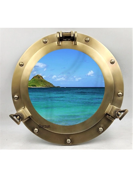 12&quot; Antique Finish Metal Porthole Glass - Nautical Maritime Wall Decor - Window-As1054