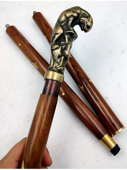 Metal Jaguar Animal Handle Wooden Walking cane-Walking Stick-Cane 3 Part Open Accessories Spare Part GIFT-1