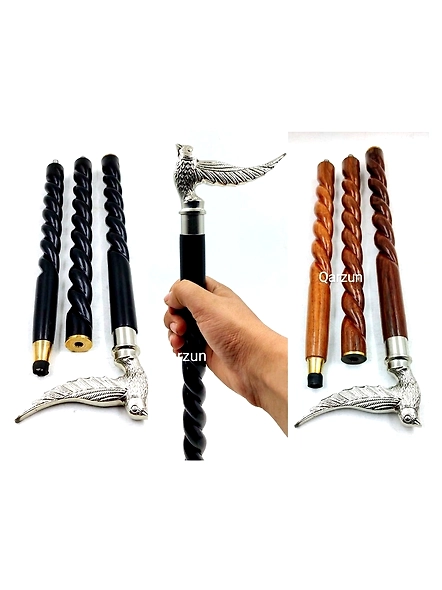 Set of Wooden Walking Cane Rope style for Women and Men | Beautiful Brass Bird Handle Walking Stick 2 shades of Sticks stock brown &amp; black-As1057