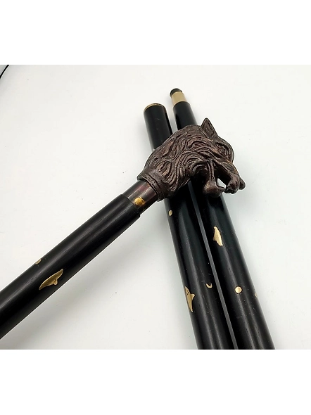 Antique Finish Metal Wolf Head Handle Wooden Walking cane-Walking Stick-Cane 3 Part Open Accessories Spare Part GIFT-1