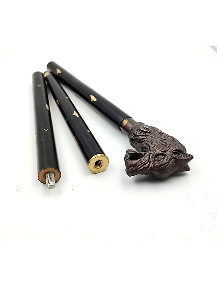 Antique Finish Metal Wolf Head Handle Wooden Walking cane-Walking Stick-Cane 3 Part Open Accessories Spare Part GIFT-3