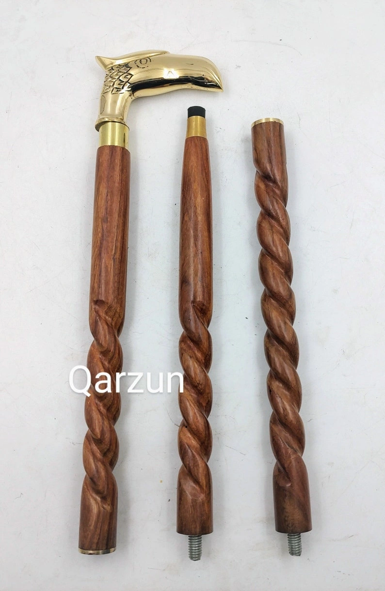 Brass Eagle Cane Head Handle Wooden Walking cane-Walking Stick-Cane 3 Part Open Accessories Spare Part GIFT mothers day gift-2