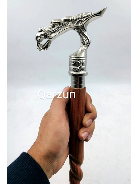 Metal Designer Dragon Silver Handle Cane Head Handle Wooden Walking cane-Walking Stick-Cane 3 Part Open Accessories Spare Part GIFT-1