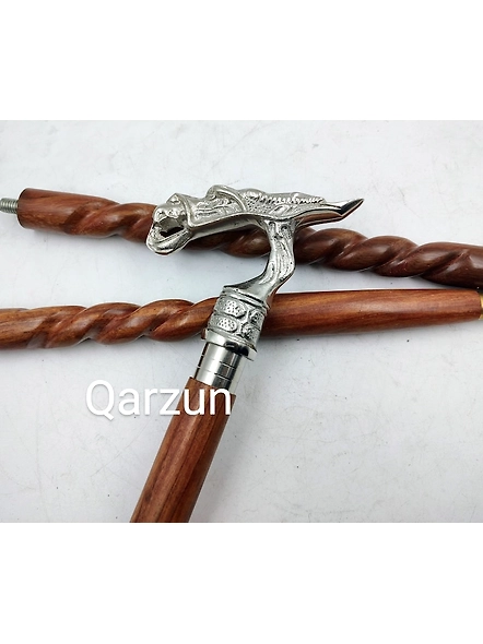 Metal Designer Dragon Silver Handle Cane Head Handle Wooden Walking cane-Walking Stick-Cane 3 Part Open Accessories Spare Part GIFT-2