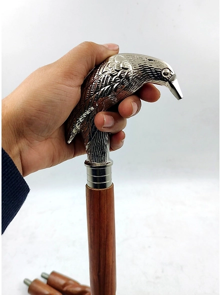 Brass Raven Silver Handle Cane Head Handle Wooden Walking cane-Walking Stick-Cane 3 Part Open Accessories Spare Part GIFT-2