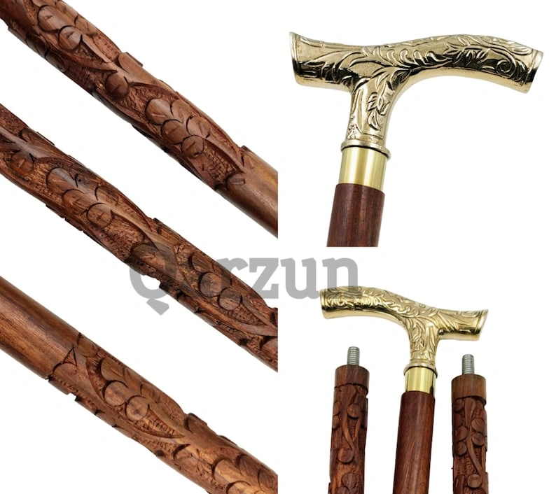 Royal Head Handle Special Carving Design Wooden Walking cane-Walking Stick-Cane 3 Part Open Accessories Spare Part GIFT-As1064