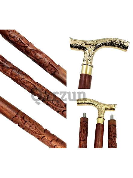 Royal Head Handle Special Carving Design Wooden Walking cane-Walking Stick-Cane 3 Part Open Accessories Spare Part GIFT-As1064