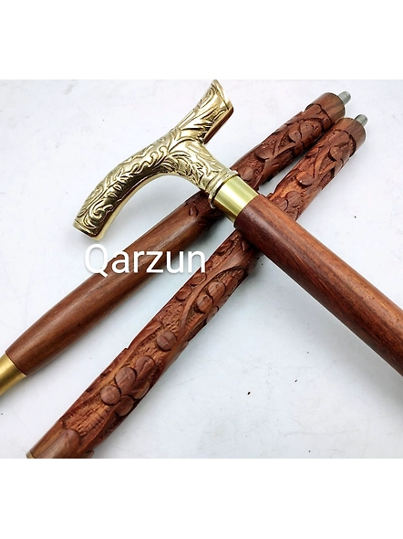 Royal Head Handle Special Carving Design Wooden Walking cane-Walking Stick-Cane 3 Part Open Accessories Spare Part GIFT-1