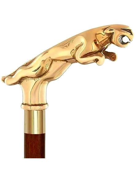 Brass jaguar Cane Head Handle Wooden Walking cane-Walking Stick-Cane 3 Part Open Accessories Spare Part GIFT mothers day gift-1
