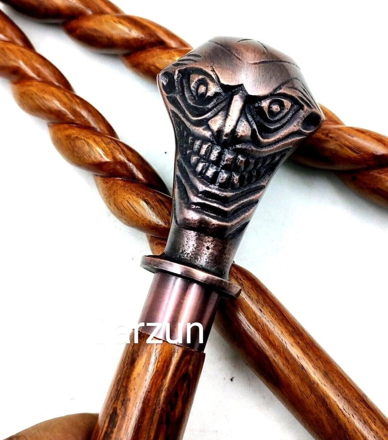 Antique style Joker Head Walking Cane Victorian Style rope Walking Stick Foldable Wooden Cane Best For Gift-2