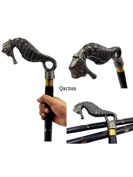 Metal Seahorse handle wood walking stick cane 3 part open style stick-As1067