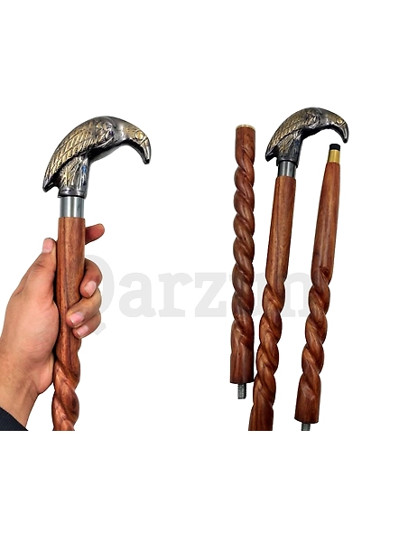 Brass Raven Antique style Cane Handle Wooden Walking Rope cane-Walking Stick-Cane 3 Part Open Accessories Spare Part GIFT-As1068