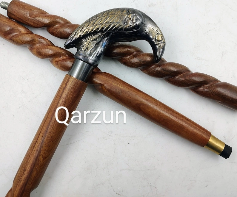 Brass Raven Antique style Cane Handle Wooden Walking Rope cane-Walking Stick-Cane 3 Part Open Accessories Spare Part GIFT-1