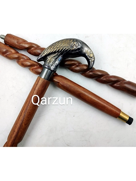 Brass Raven Antique style Cane Handle Wooden Walking Rope cane-Walking Stick-Cane 3 Part Open Accessories Spare Part GIFT-1