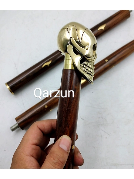 Set of Wooden Walking Cane for Women and Men | Beautiful Brass Skull Head Walking Stick 2 shades of Sticks brown &amp; black-1